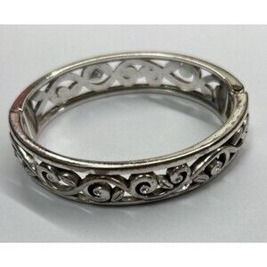 BRIGHTON Silverplate Bangle Bracelet Scroll Design Hinged w Magnetic Closure